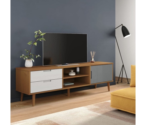 Mueble de TV MOLDE madera maciza de pino marrón 158x40x49 cm