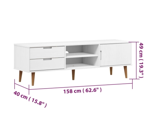 Mueble de TV MOLDE madera maciza de pino blanca 158x40x49 cm