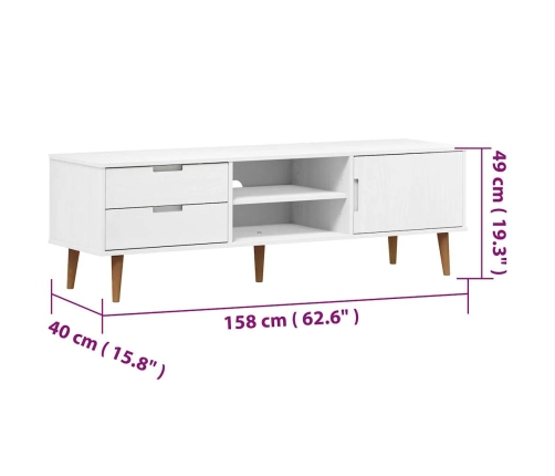 Mueble de TV MOLDE madera maciza de pino blanca 158x40x49 cm