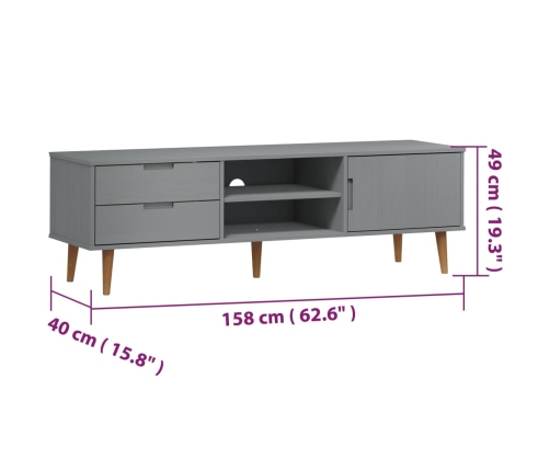 Mueble de TV MOLDE madera maciza de pino gris 158x40x49 cm