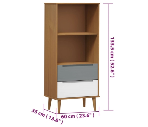 Librería MOLDE madera maciza de pino marrón 60x35x133,5 cm