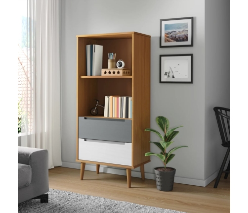 Librería MOLDE madera maciza de pino marrón 60x35x133,5 cm