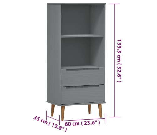 vidaXL Librería MOLDE madera maciza de pino gris 60x35x133,5 cm