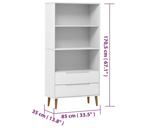 Librería MOLDE madera maciza de pino blanco 85x35x170,5 cm