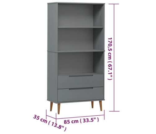 Librería MOLDE madera maciza de pino gris 85x35x170,5 cm