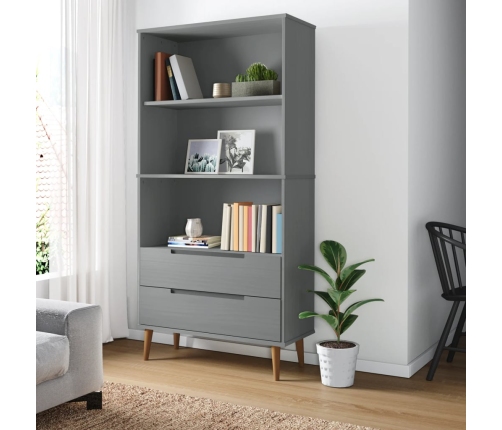 Librería MOLDE madera maciza de pino gris 85x35x170,5 cm