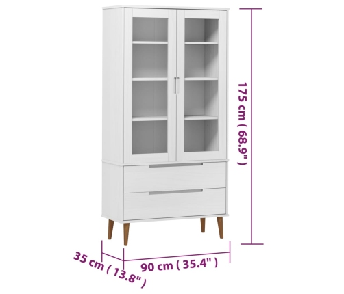 Mueble vitrina MOLDE madera maciza de pino blanco 90x35x175 cm