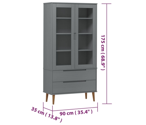 Mueble vitrina MOLDE madera maciza de pino gris 90x35x175 cm