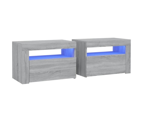 vidaXL Mesitas de noche con LED 2 unidades gris sonoma 60x35x40 cm