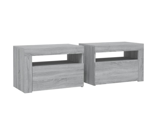 vidaXL Mesitas de noche con LED 2 unidades gris sonoma 60x35x40 cm