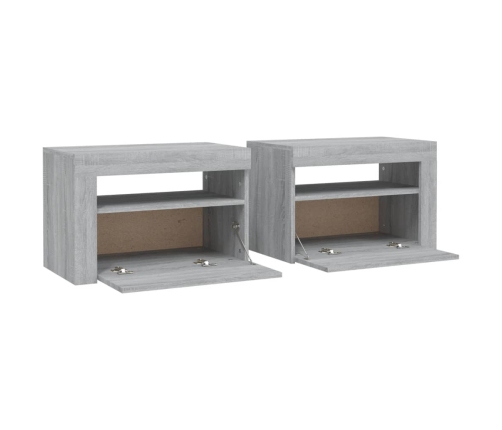 vidaXL Mesitas de noche con LED 2 unidades gris sonoma 60x35x40 cm