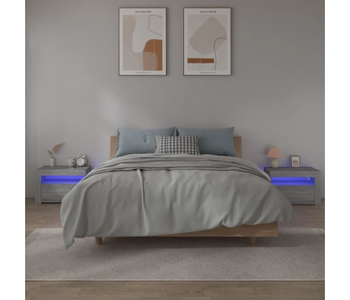 vidaXL Mesitas de noche con LED 2 unidades gris sonoma 60x35x40 cm