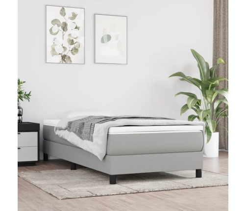 Cama box spring con colchón tela gris claro 90x190 cm