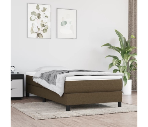 Cama box spring con colchón tela marrón oscuro 90x190 cm