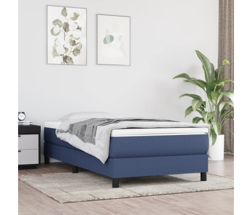 Cama box spring con colchón tela azul 90x190 cm