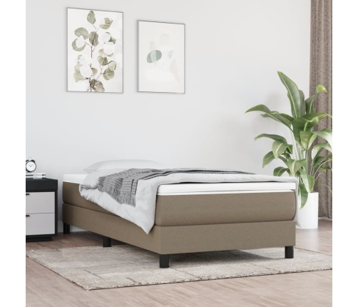 Cama box spring con colchón tela gris taupe 90x200 cm