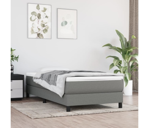 Cama box spring con colchón tela gris oscuro 100x200 cm