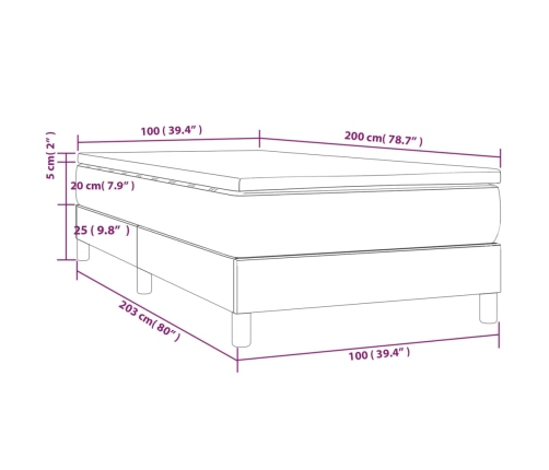 Cama box spring con colchón tela verde 100x200 cm