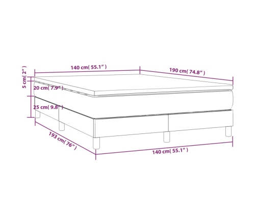 Cama box spring con colchón tela color crema 140x190 cm