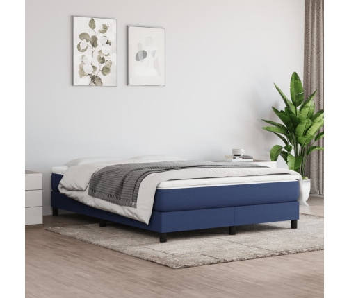 Cama box spring con colchón tela azul 140x190 cm