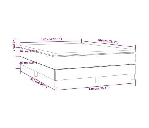Cama box spring con colchón tela marrón oscuro 140x200 cm