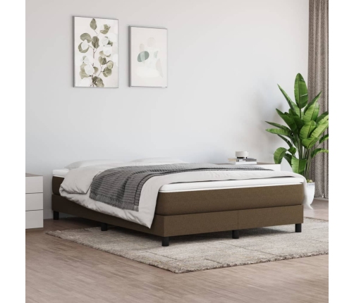 Cama box spring con colchón tela marrón oscuro 140x200 cm
