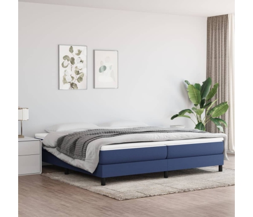 Cama box spring con colchón tela azul 200x200 cm