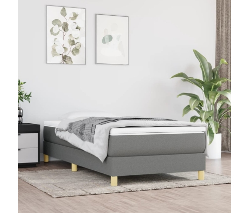 Cama box spring con colchón tela gris oscuro 80x200 cm