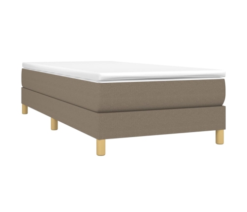 Cama box spring con colchón tela gris taupe 90x190 cm