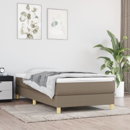 Cama box spring con colchón tela gris taupe 90x190 cm