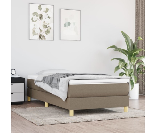 Cama box spring con colchón tela gris taupe 90x190 cm