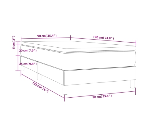 Cama box spring con colchón tela color crema 90x190 cm