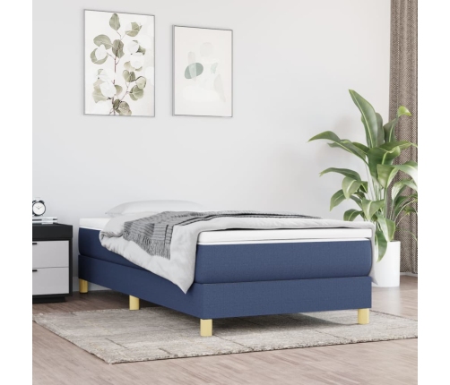 Cama box spring con colchón tela azul 90x190 cm