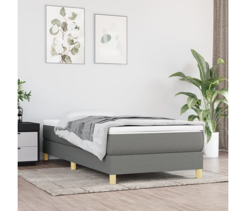 vidaXL Cama box spring con colchón tela gris oscuro 90x200 cm