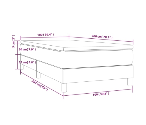 Cama box spring con colchón tela gris claro 100x200 cm