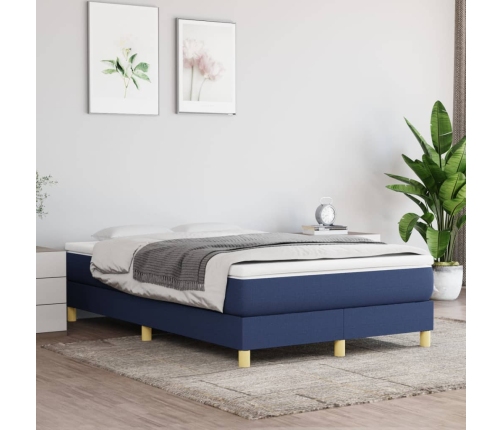 Cama box spring con colchón tela azul 120x200 cm