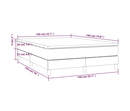 Cama box spring con colchón tela gris claro 140x190 cm