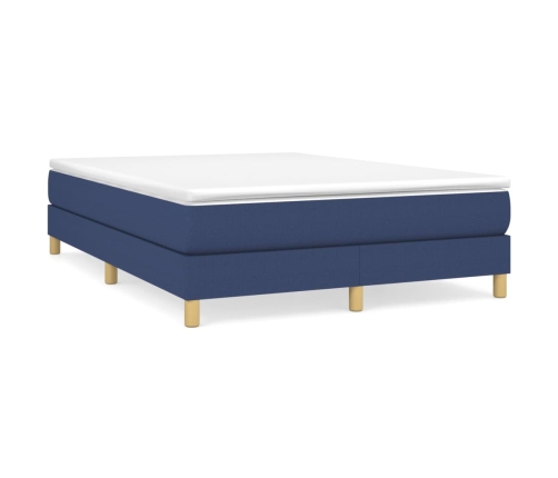 Cama box spring con colchón tela azul 140x190 cm