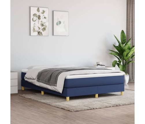 Cama box spring con colchón tela azul 140x190 cm