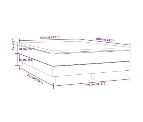 Cama box spring con colchón tela gris claro 140x200 cm