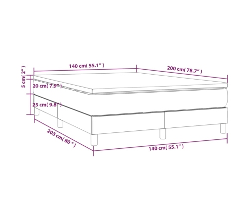 Cama box spring con colchón tela marrón oscuro 140x200 cm