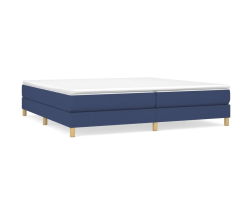 Cama box spring con colchón tela azul 200x200 cm