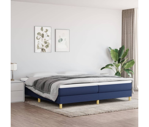 Cama box spring con colchón tela azul 200x200 cm