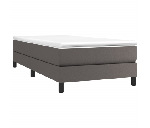 Cama box spring con colchón cuero sintético gris 80x200 cm