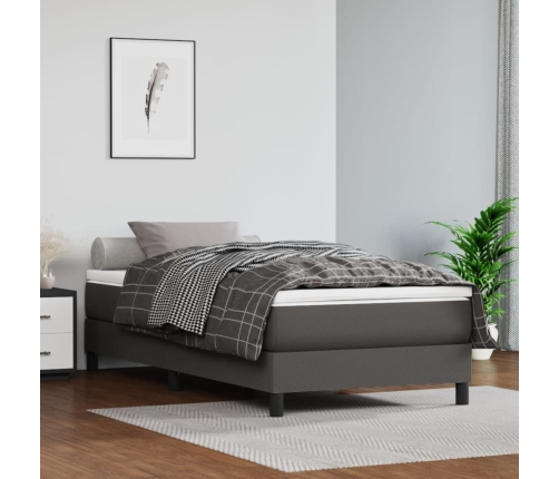 Cama box spring con colchón cuero sintético gris 80x200 cm