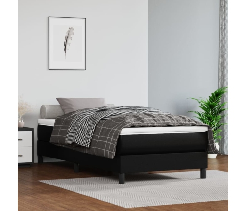 Cama box spring con colchón cuero sintético negro 90x190 cm