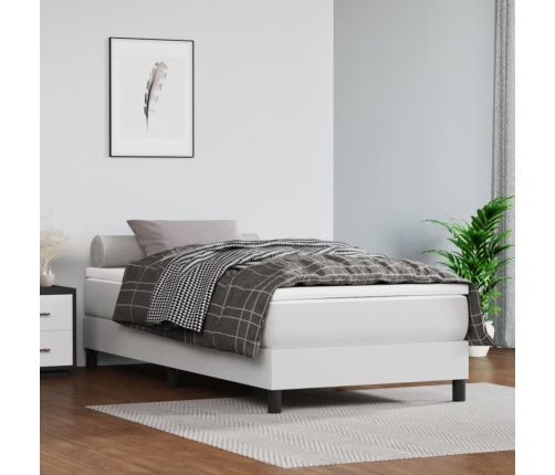 Cama box spring con colchón cuero sintético blanco 90x190 cm