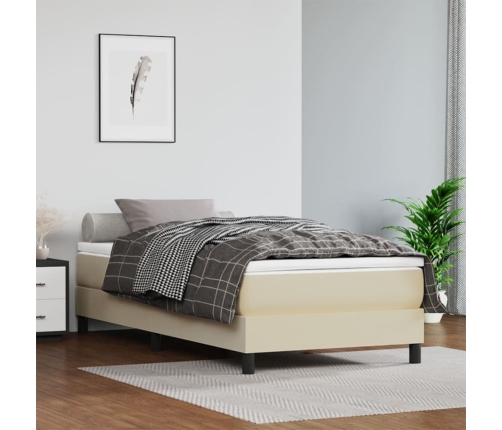 Cama box spring con colchón cuero sintético crema 90x190 cm