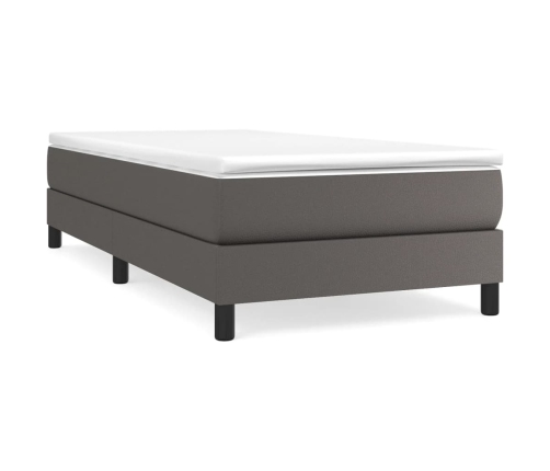 Cama box spring con colchón cuero sintético gris 90x200 cm