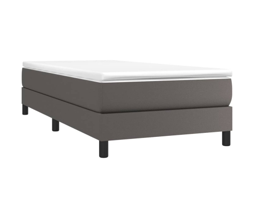 Cama box spring con colchón cuero sintético gris 90x200 cm
